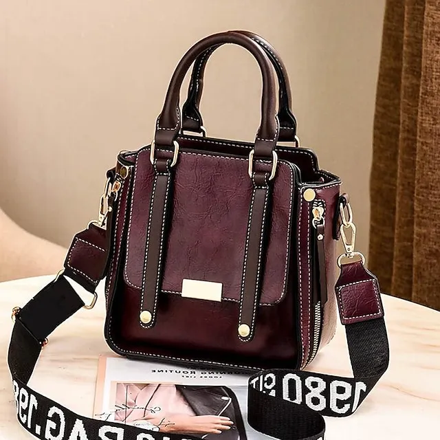 Women's Handbag Crossbody Bag PU Leather Office Daily Zipper Solid Color Maroon caramel colour Black