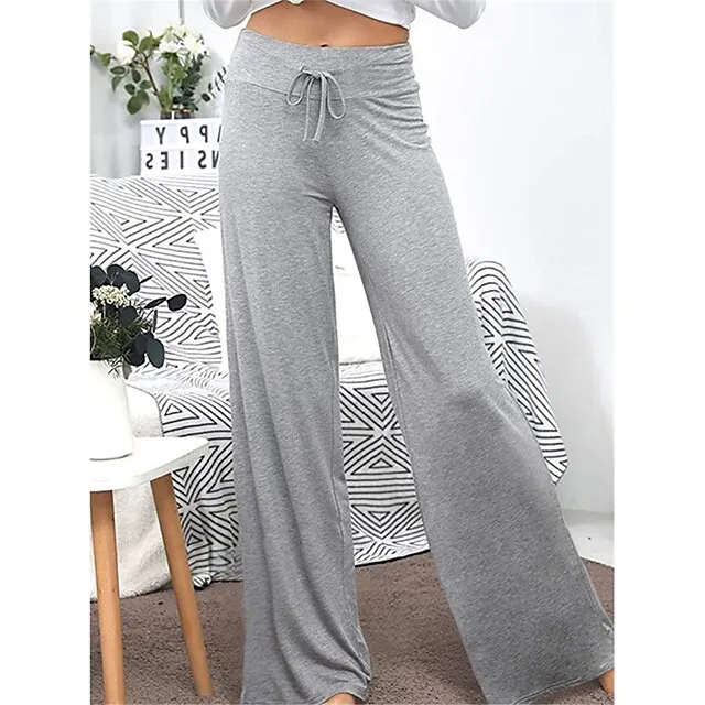 Women's Loungewear Pants Nighty 1 PCS Pure Color Fashion Simple Comfort Home Daily Vacation Cotton Breathable Long Pant Elastic Waist Basic Summer Spring Black Wine