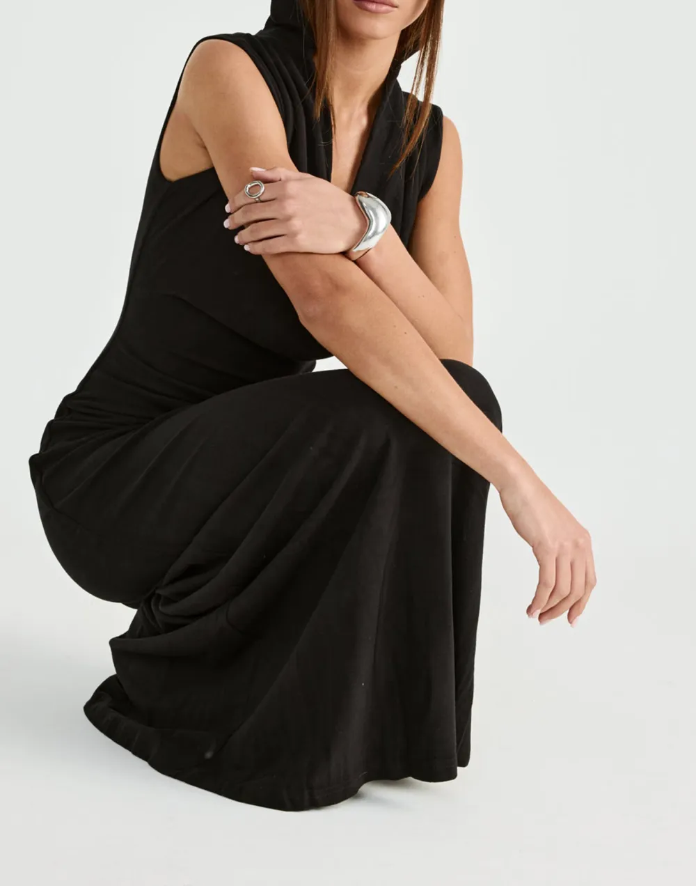 Solid Color Dress With Hood And Scarf