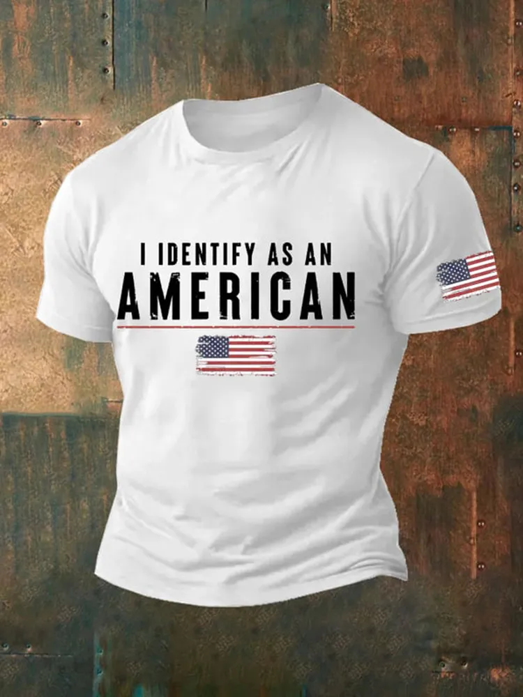 Men'S Round-Neck Short-Sleeved T-Shirt With I Identify As An American Prints
