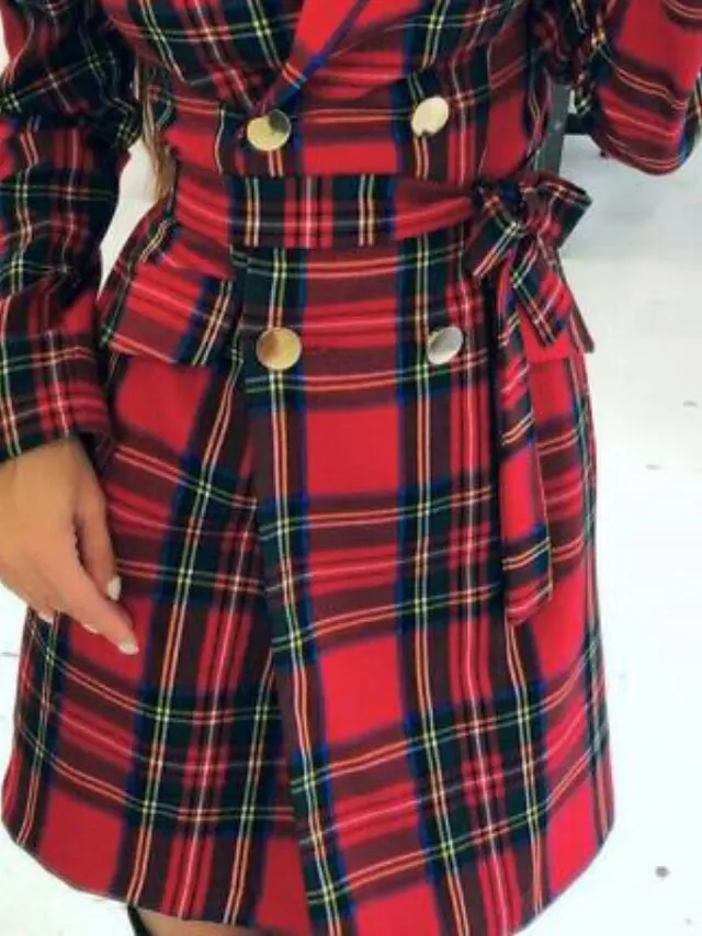 Women's Blazer Christmas Street Daily Xmas Summer Spring Long Coat Regular Fit Warm Breathable Streetwear Casual Jacket Long Sleeve Plaid / Check Pocket Red