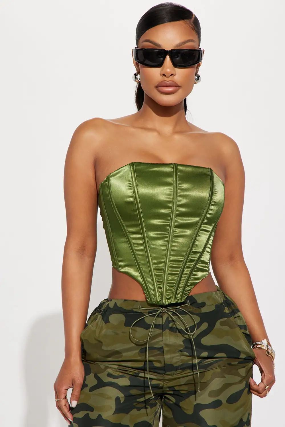 Happily Ever After Satin Corset Top - Olive