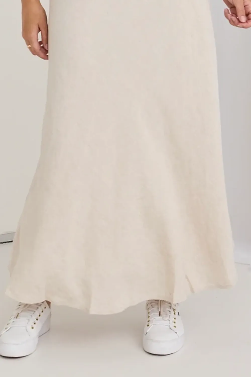 Natural Linen Floaty Bias Cut Maxi Skirt