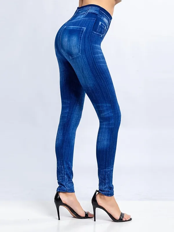 Women's Jeans Skinny Bell Bottom Ankle-Length Faux Denim Print High Elasticity High Waist Tights Casual / Sporty Casual Weekend Black Red S M