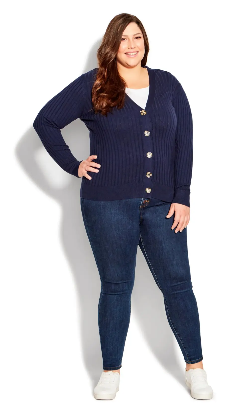 Evans Navy Blue Ribbed Knit Cardigan