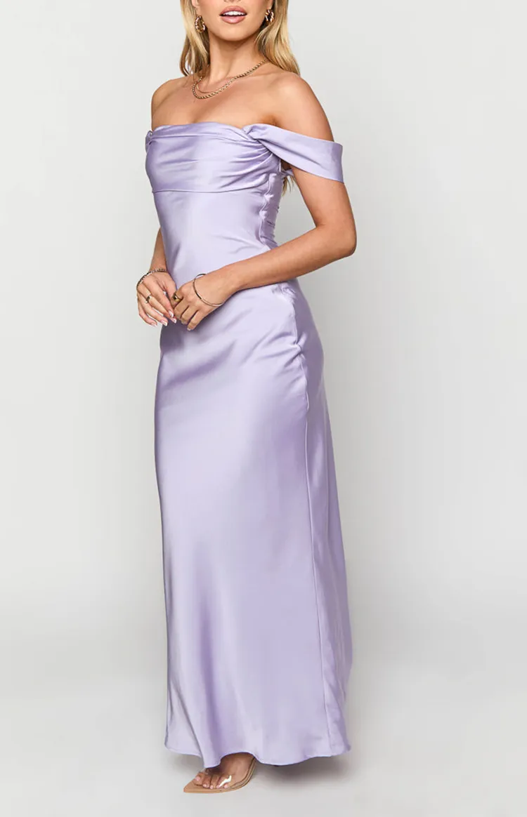 Lilac Off Shoulder Ruched Formal Dress