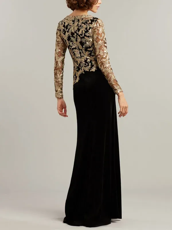 Velvet with rope embroidery ladies dress