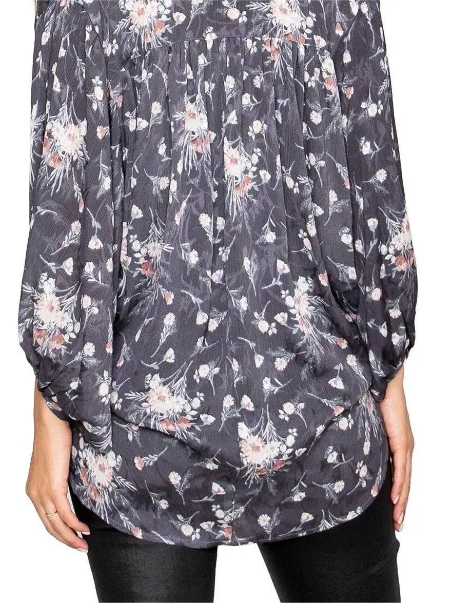 Floral Surplice Long Sleeve Blouse
