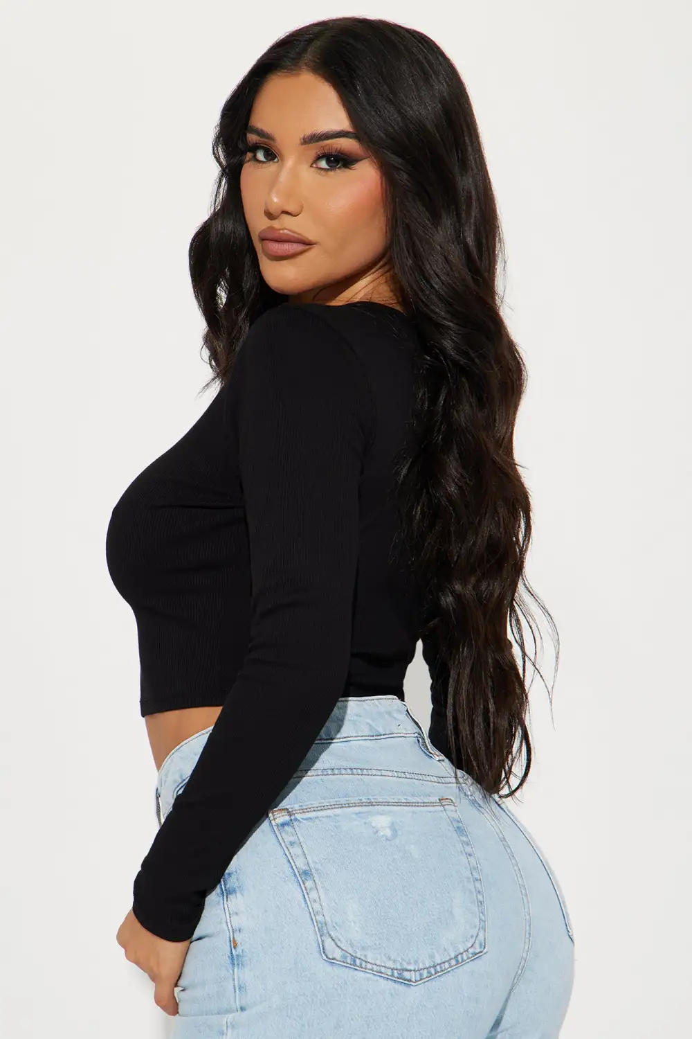 Agnus Long Sleeve Crop Top - Black