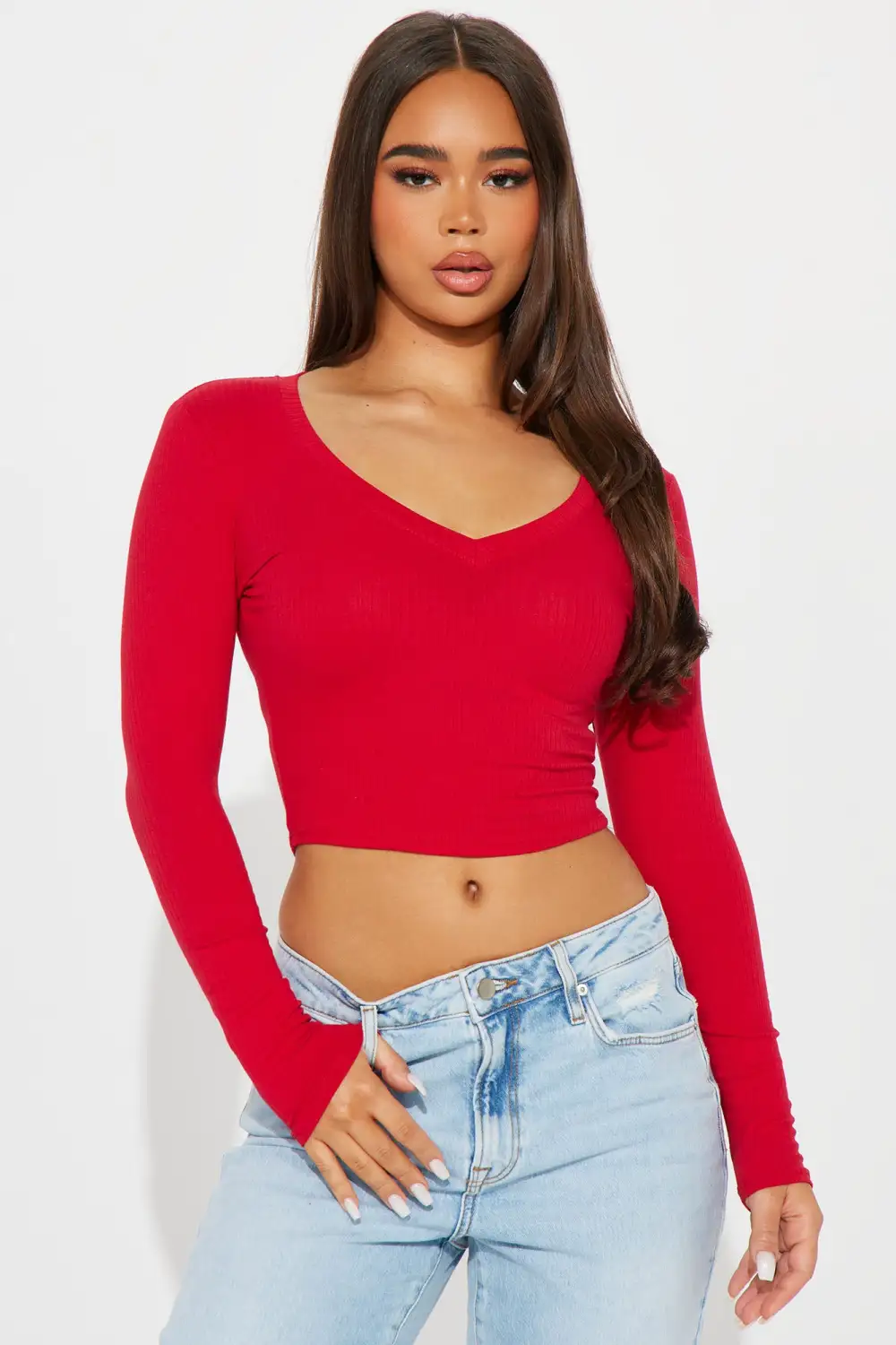 Jenni Ribbed Crop Top - DarkRed