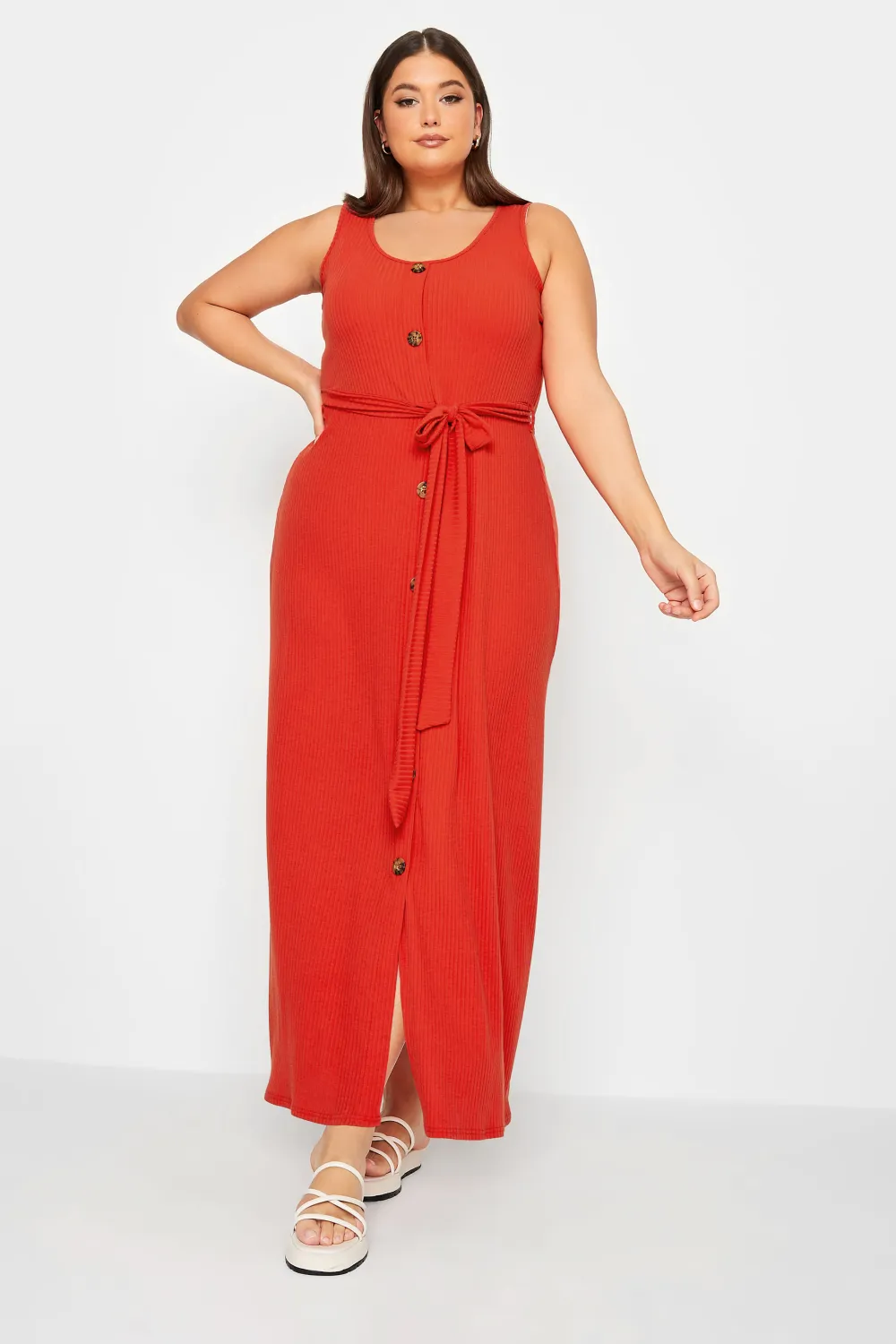 YOURS Curve Red Button Through Sleeveless Maxi Dress