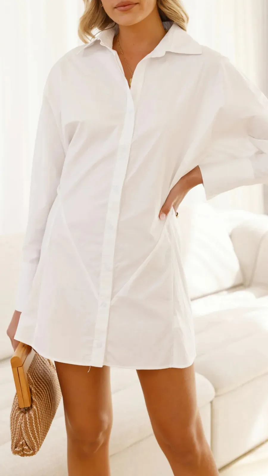 Collared Style Batwing Sleeves Shirt Dress