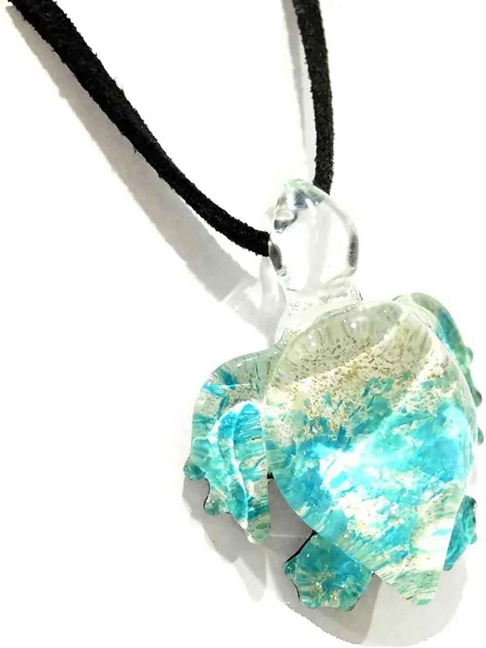 Handmade Sky Blue Sea Turtle Art Glass Blown Sea Animal Figurine Pendant Necklace Jewelry