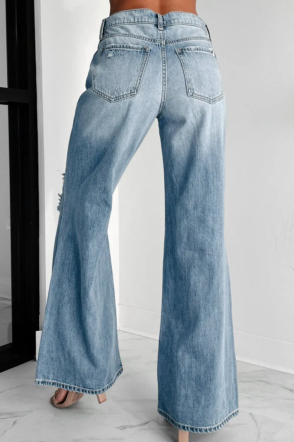 High-Waisted Ripped Wide-Leg Loose Jeans