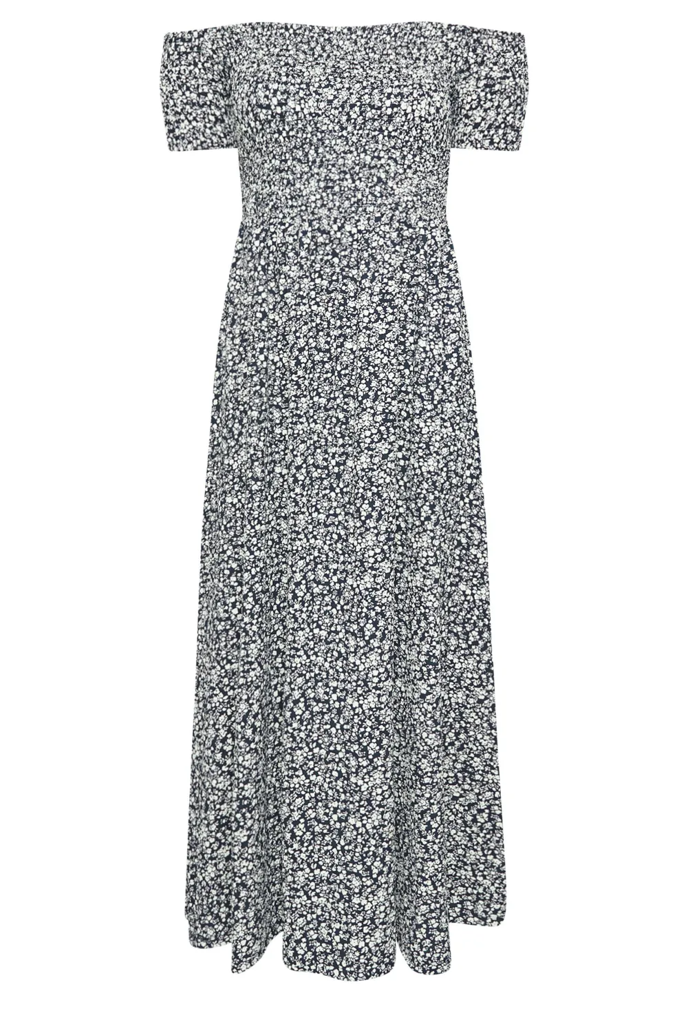 YOURS Curve Navy Blue Floral Print Bardot Midaxi Dress