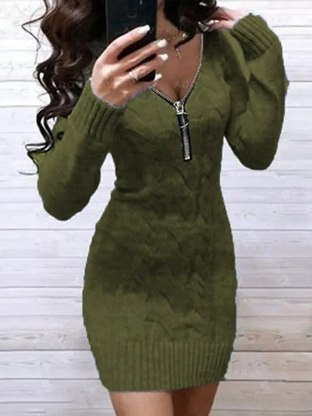 Women‘s Sweater Dress Winter Dress Wine Red Denim Blue Black gray Green Pink Light Gray Light Blue Grey White Long Sleeve Pure Color Jacquard Winter Fall V Neck Casual 2022 S M L XL XXL XXXL