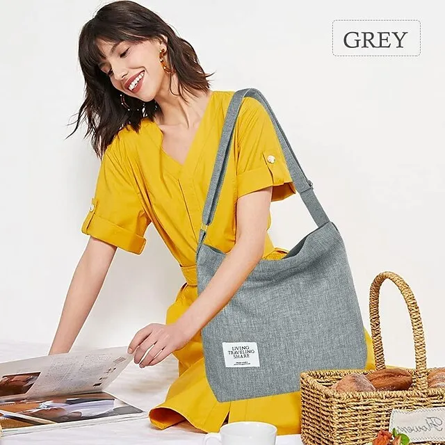 Canvas Tote Bag For Women Retro Large Size Canvas Shoulder Bag Hobo Crossbody Handbag Casual Tote For Shopping And Travel