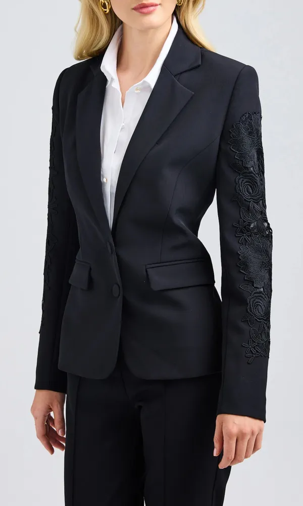 Lace Button Lapel Blazer