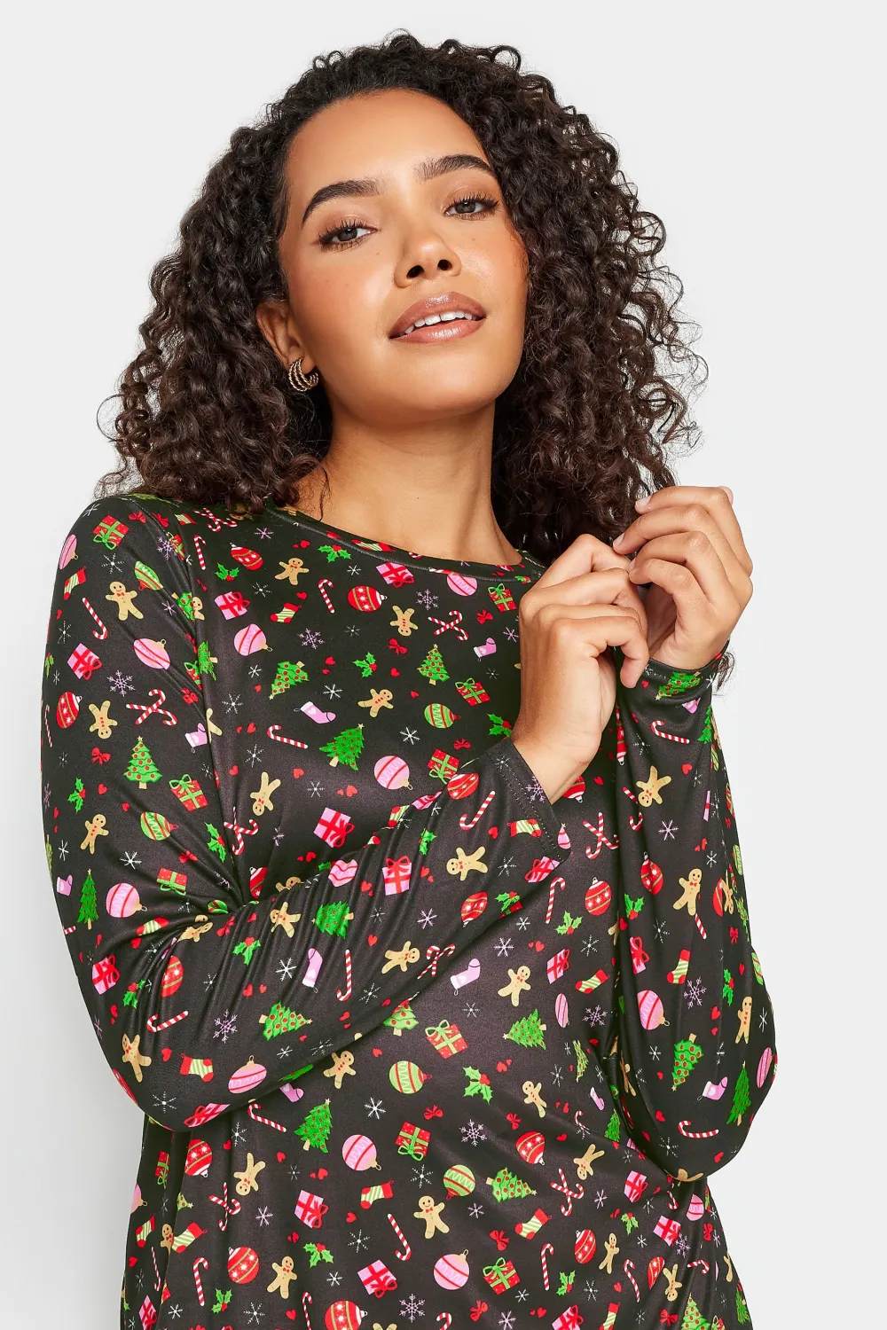 M&Co Black Candy Cane Print Christmas Dress