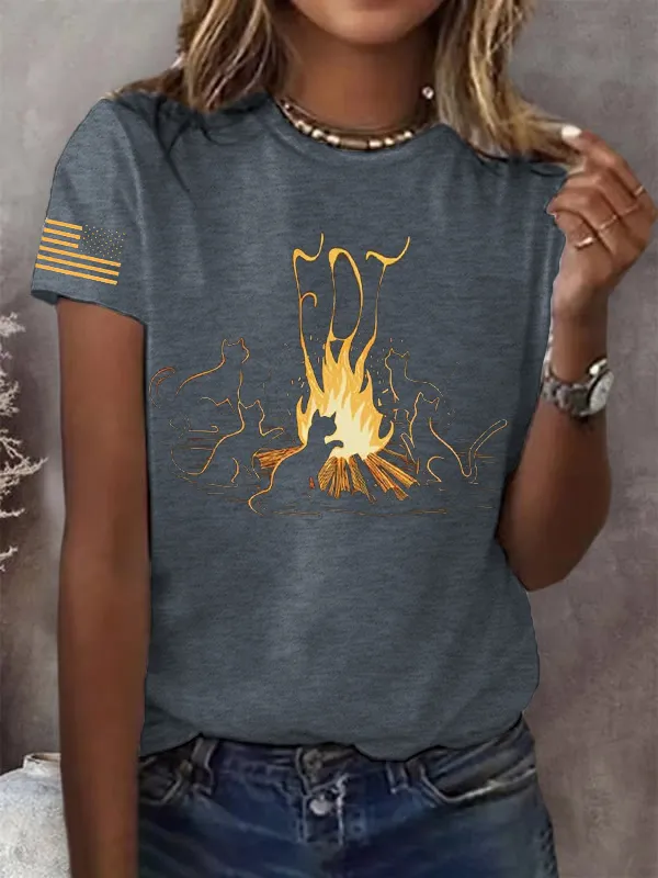Women'S T-Shirt Women'S Cat FDT Printed Casual T-Shirt