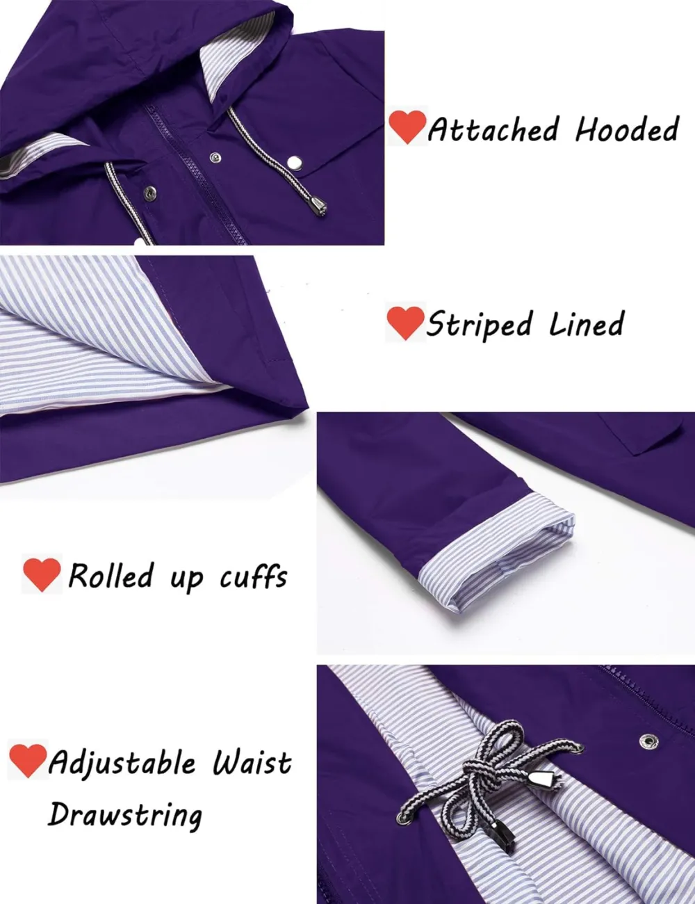 Womens Lightweight Hooded Waterproof Active Outdoor Rain Jacket S-XXL