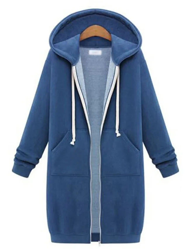 Women's Coat Fall Hoodie Jacket Sport Outdoor Drawstring Jacket with Poackets Zipper Warm Streetwear Regular Fit Outerwear Long Sleeve Fall Black L