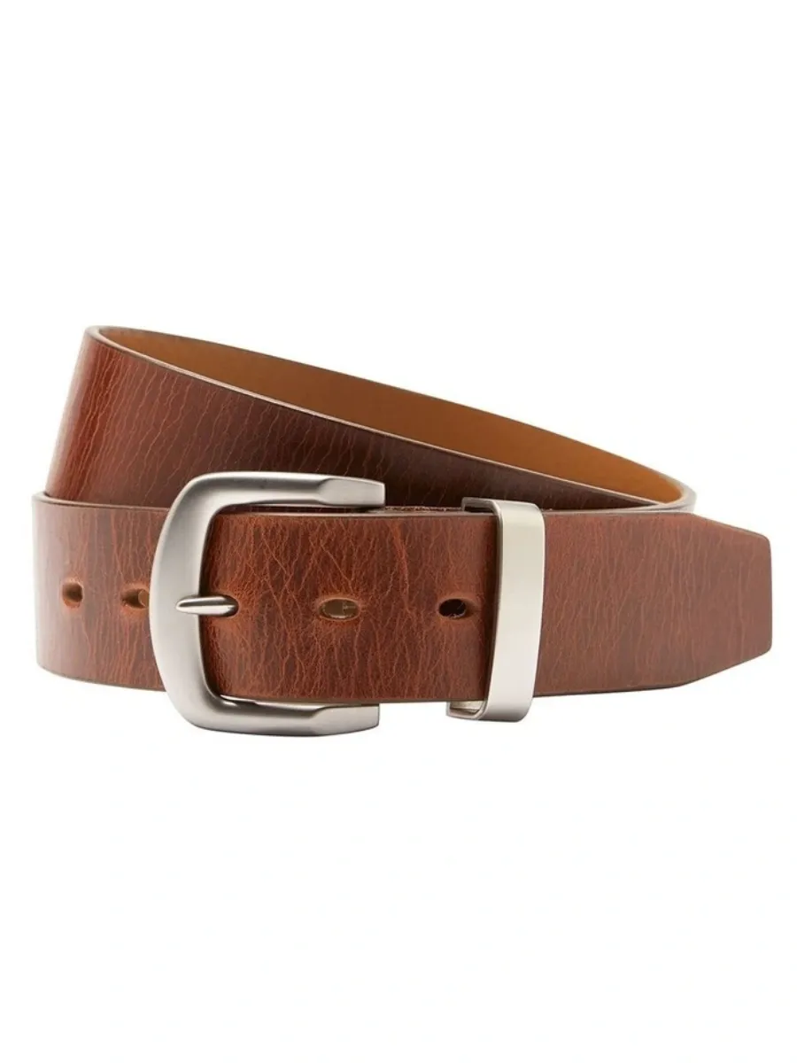 Textured Leather Belt with Silver Buckle