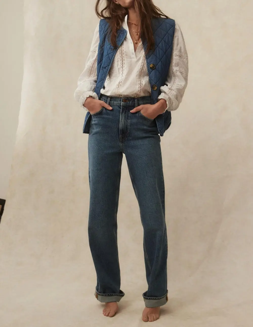 High Rise Column Leg Jeans