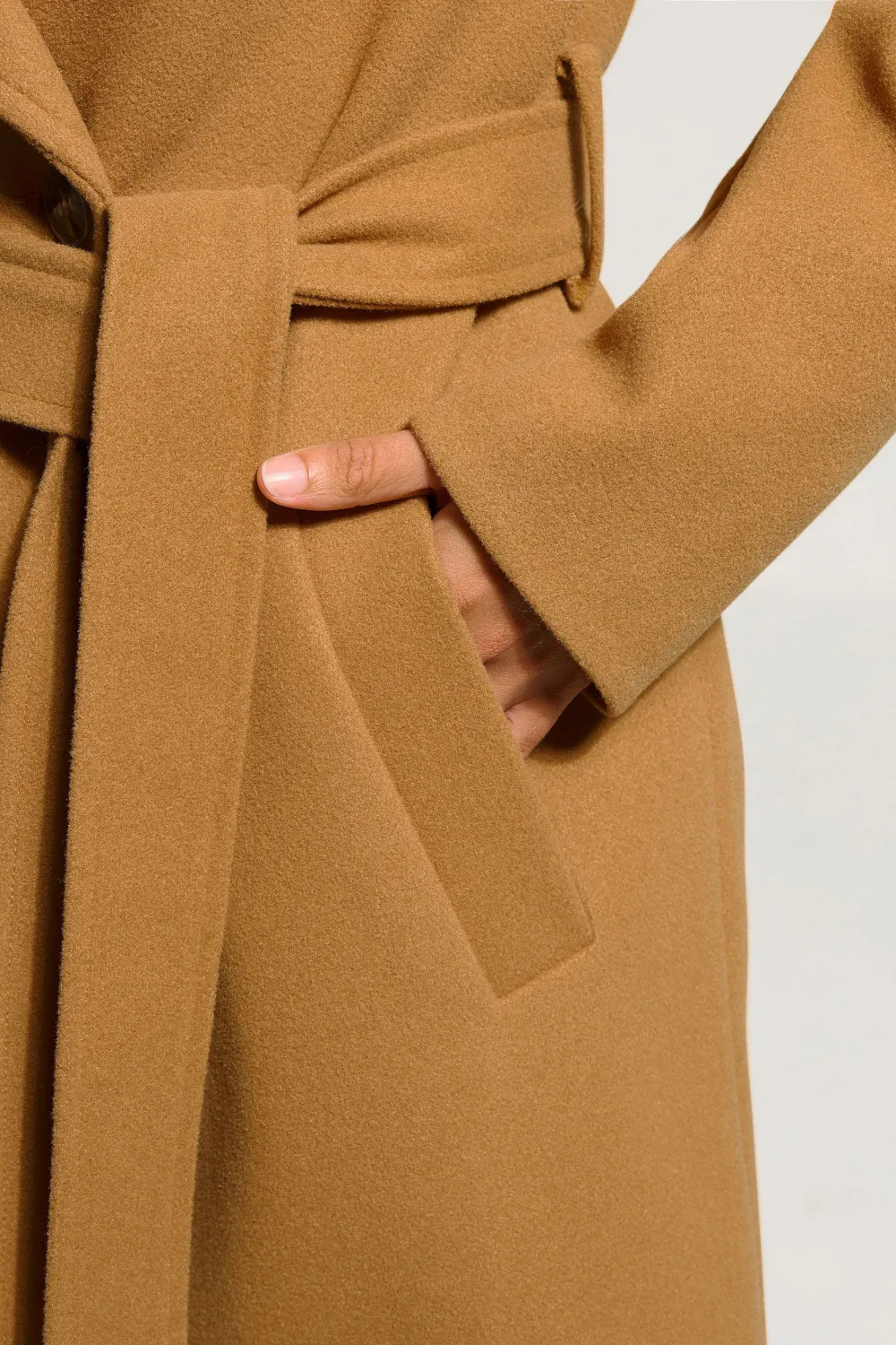 Side Pockets Formal Wrap Belted Midi Coat