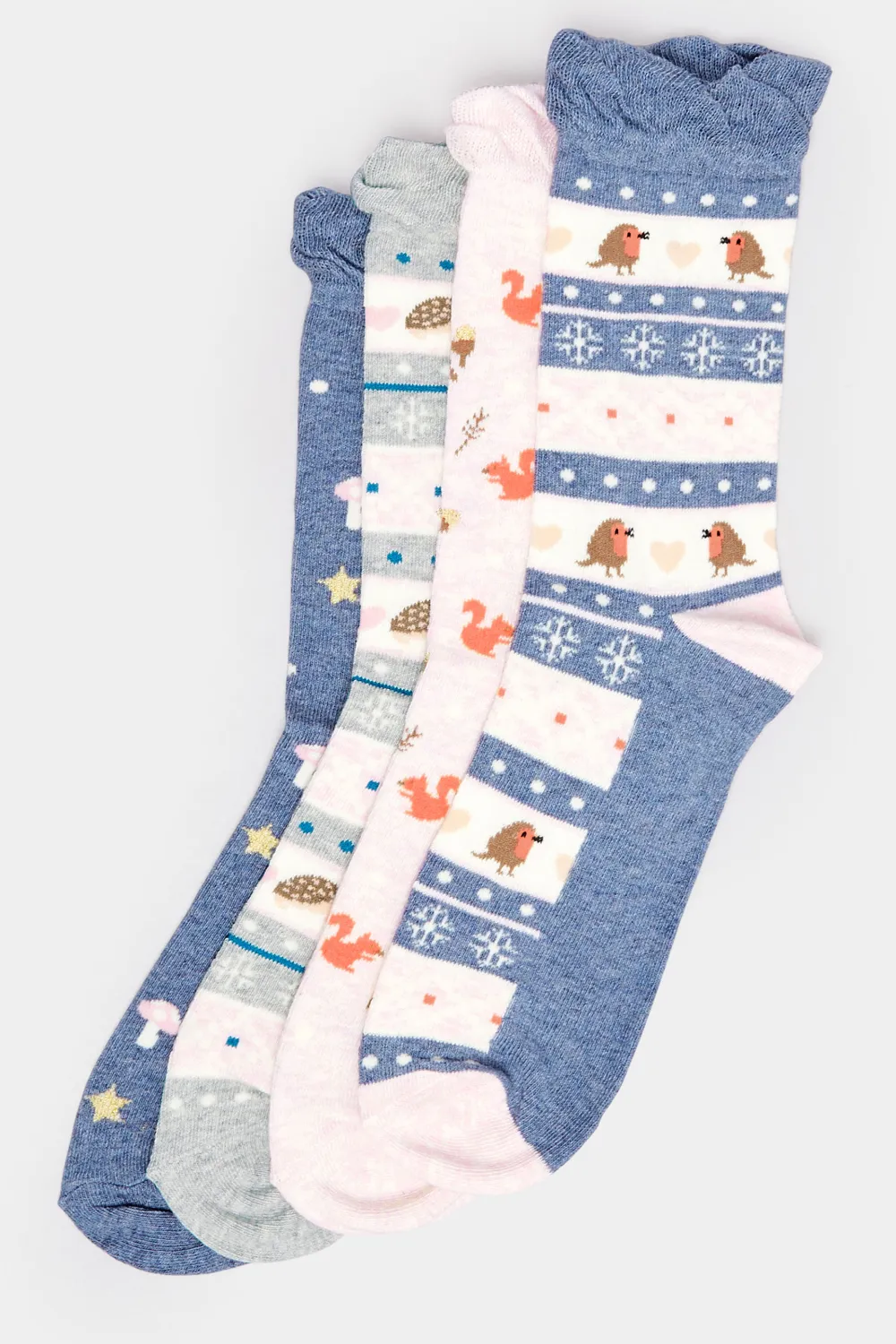 4 PACK Blue Fairisle Print Ankle Socks