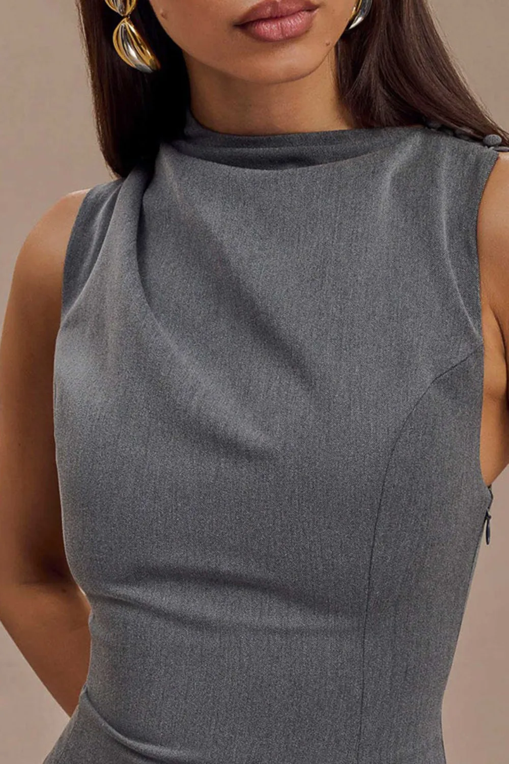 Casual Style Draped Stretch Crepe Maxi Dress