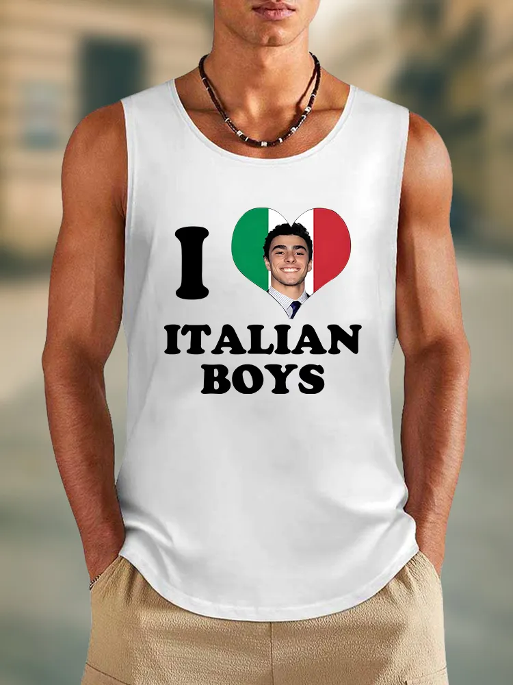 Men'S I Love Italian Boys Round Neck Cotton Vest