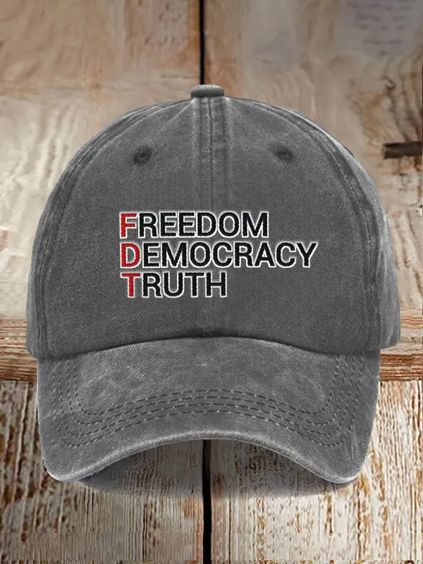 Unisex Distressed Washed Cotton FDT “Freedom Democracy Truth” Hat
