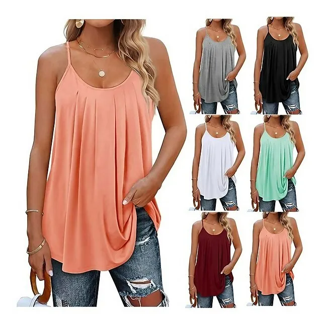 Women's Tank Top Camisole Plain Black White Light Green Sleeveless Casual Hawaiian Basic Round Neck Regular Fit