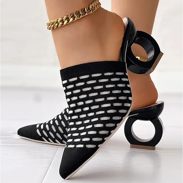 Women's Mules Plus Size Daily Sculptural Heel Pointed Toe Fashion Elegant Minimalism Elastic Fabric Loafer Solid Color Black Yellow Beige