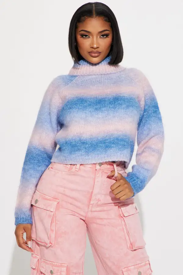 Cozy Feelin' Turtleneck Sweater - Blue/combo