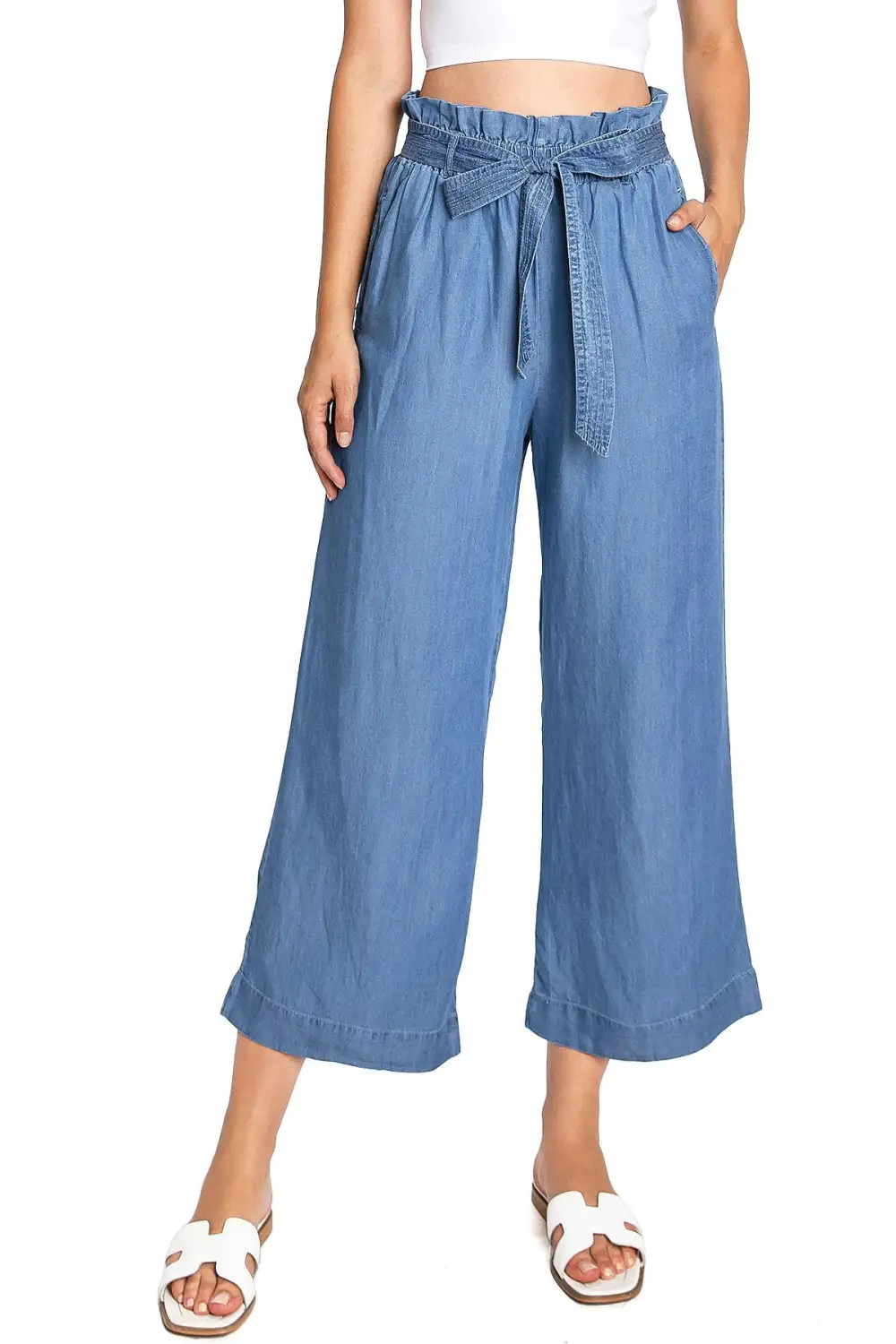 Light Blue High - Rise Drawstring Culottes