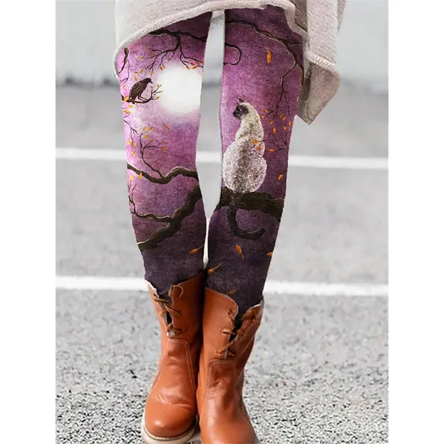 Women's Fleece Lined Leggings Warm Full Length Winter Leggings Print Micro-elastic Mid Waist Fashion Christmas Gifts Christmas Black Yellow S M Winter