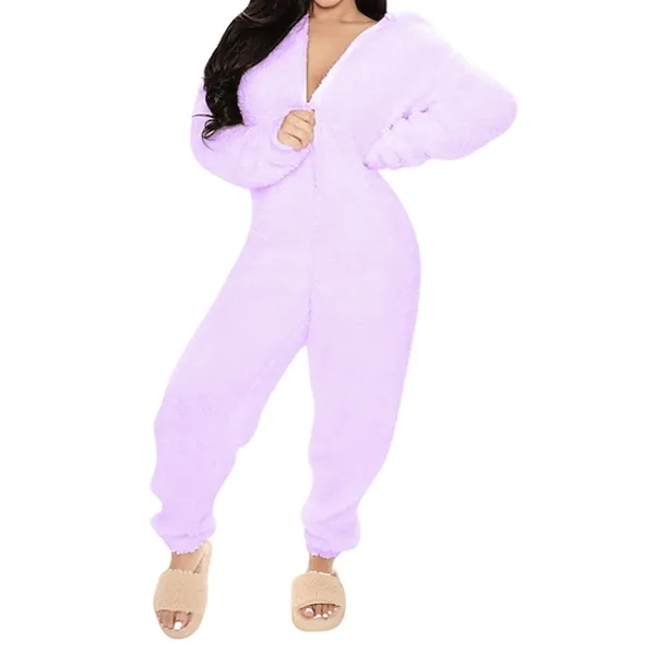 Women‘s Fleece Adult Onesies Onesie Pajamas Fluffy Fuzzy Warm Pajama Pure Color Plush Casual Comfort Home Daily Bed Sherpa Warm Hoodie Long Sleeve Fall Winter Black Pink