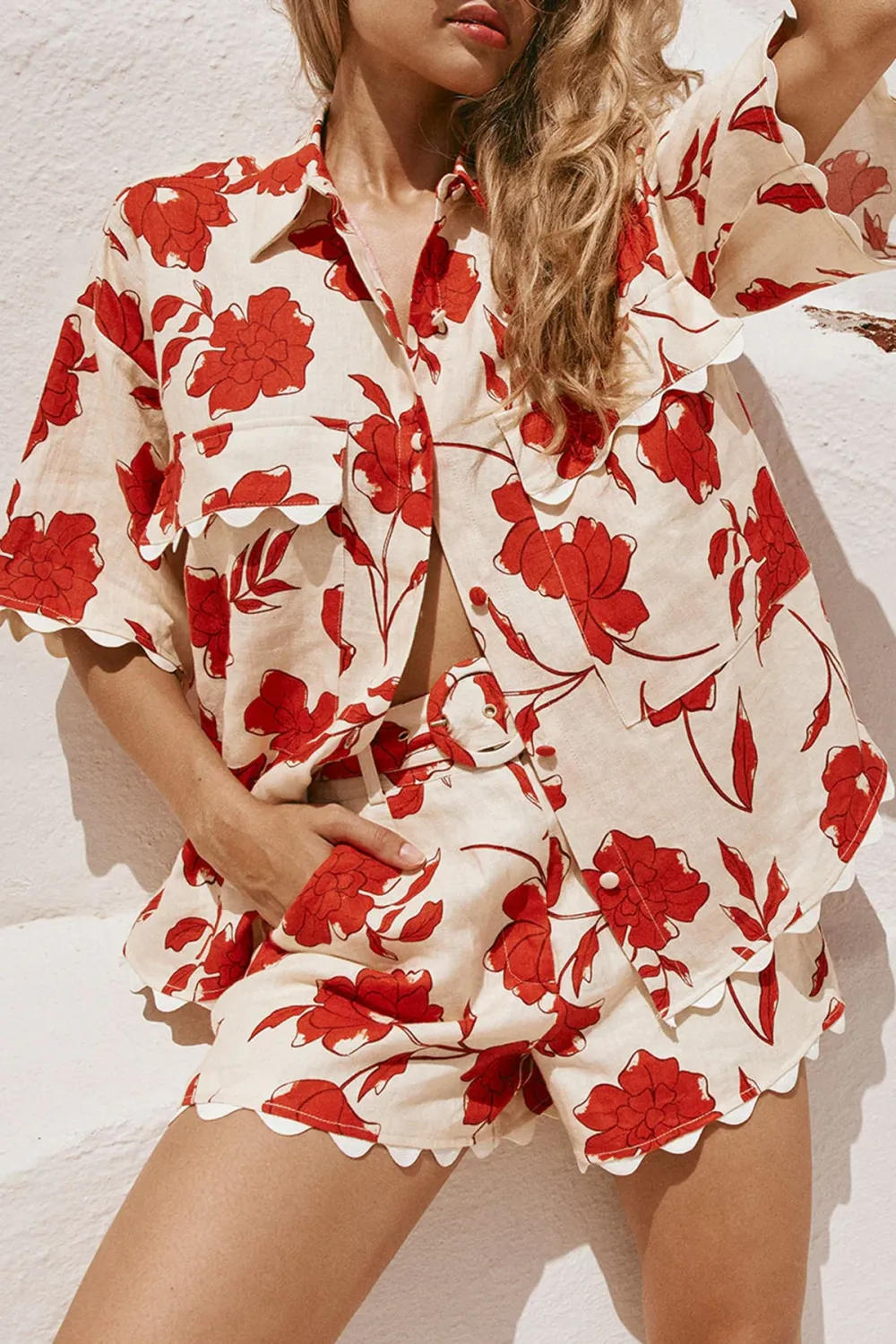 Floral Print Cotton & Linen Button Up Top