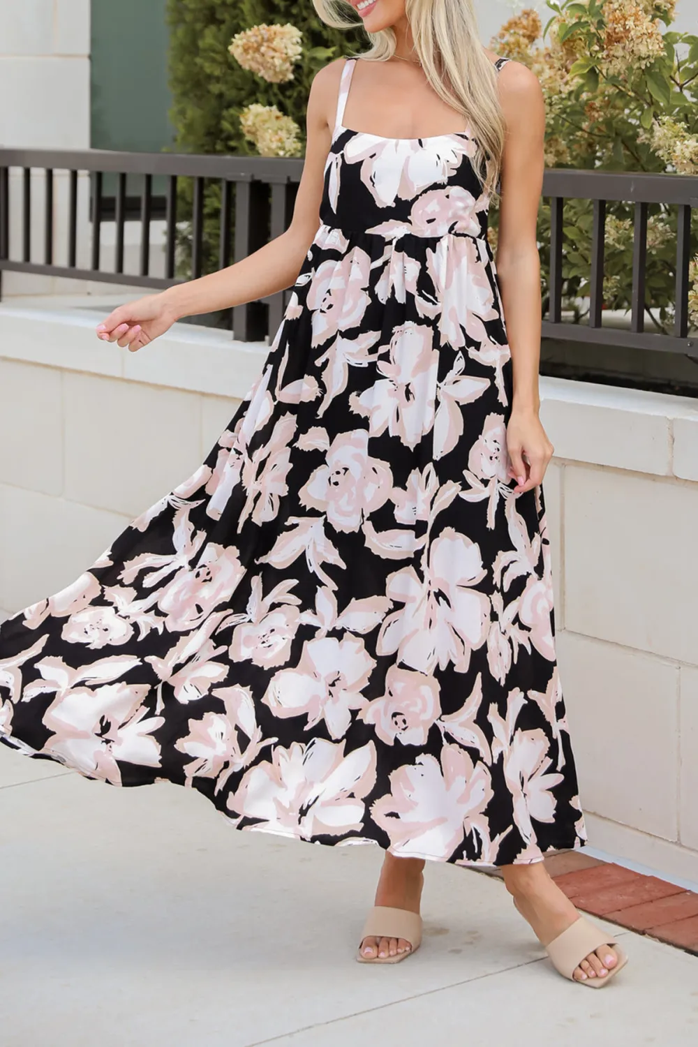 Convincingly Sweet Black Floral Midi Dress
