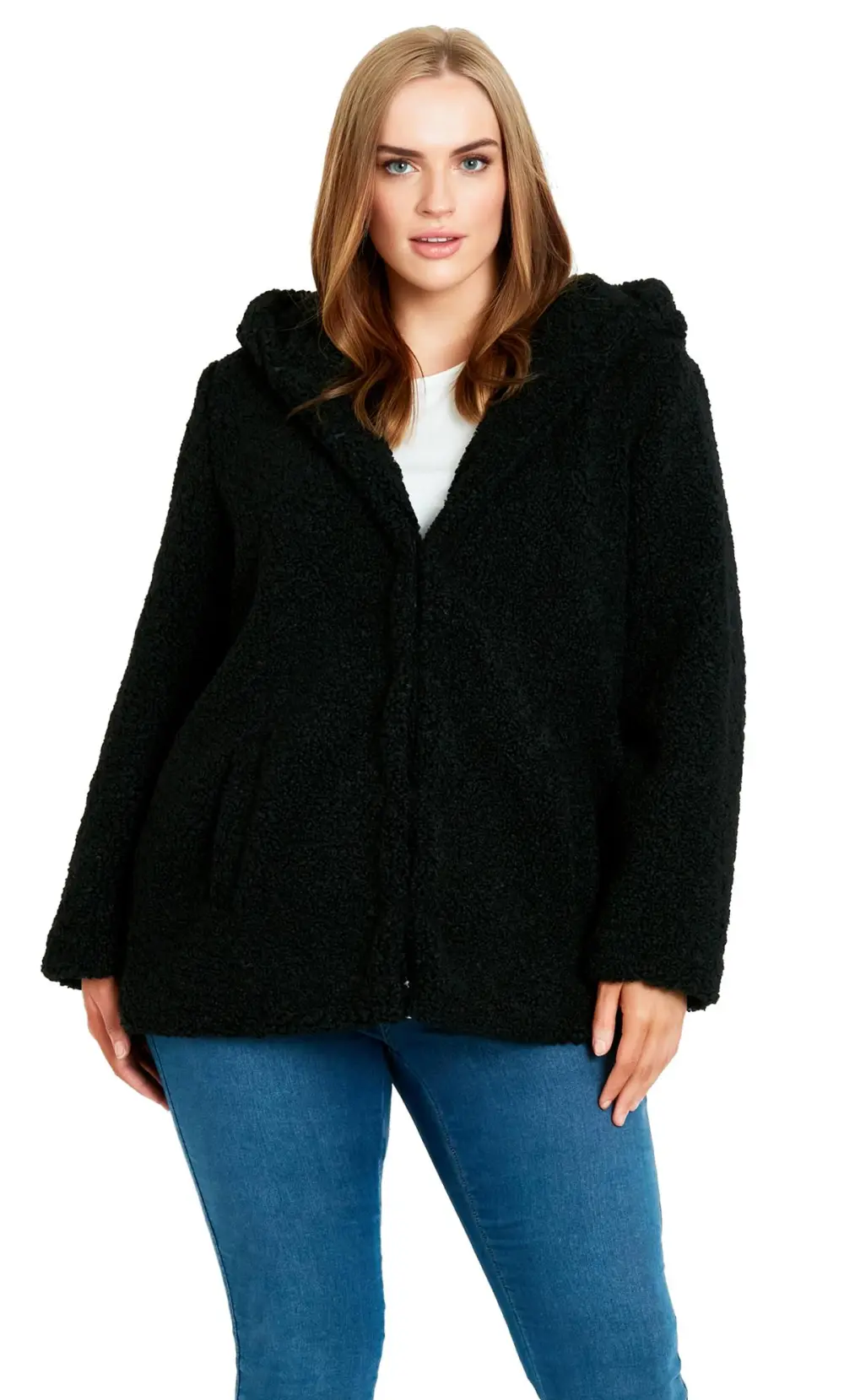 Evans Black Teddy Hooded Jacket
