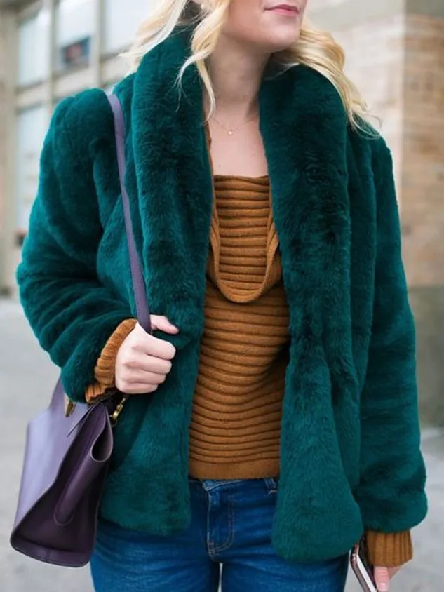 Casual Plain Long sleeve Loose Teddy Jacket