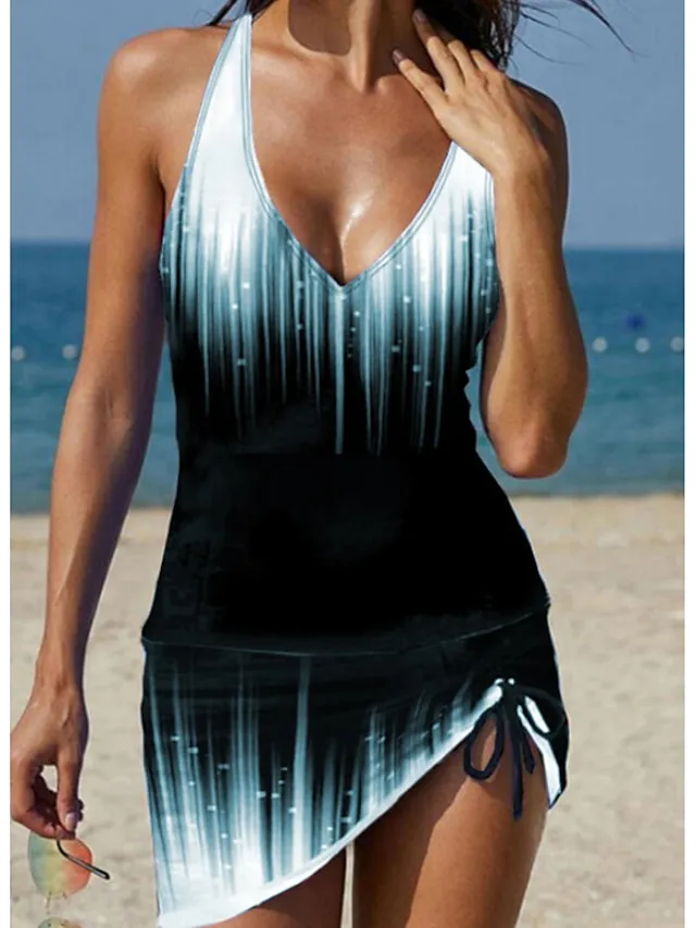 Women's Swimwear Tankini Swim Dress 2 Piece Normal Swimsuit Halter 2 Piece Modest Swimwear Ombre Light Blue Black Blue Purple Padded Strap Bathing Suits Sports Vacation Beach Wear