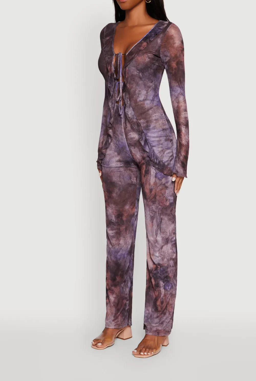Full Printed Deep V-Neck Jumpsuit