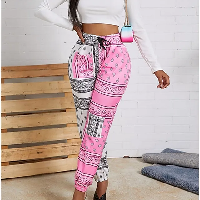 Women's Sweatpants Joggers Jogging Pants Pink Yellow Red Mid Waist Casual / Sporty Athleisure Leisure Sports Weekend Pocket Print Ankle-Length Comfort Graphic Prints S XXL Fall