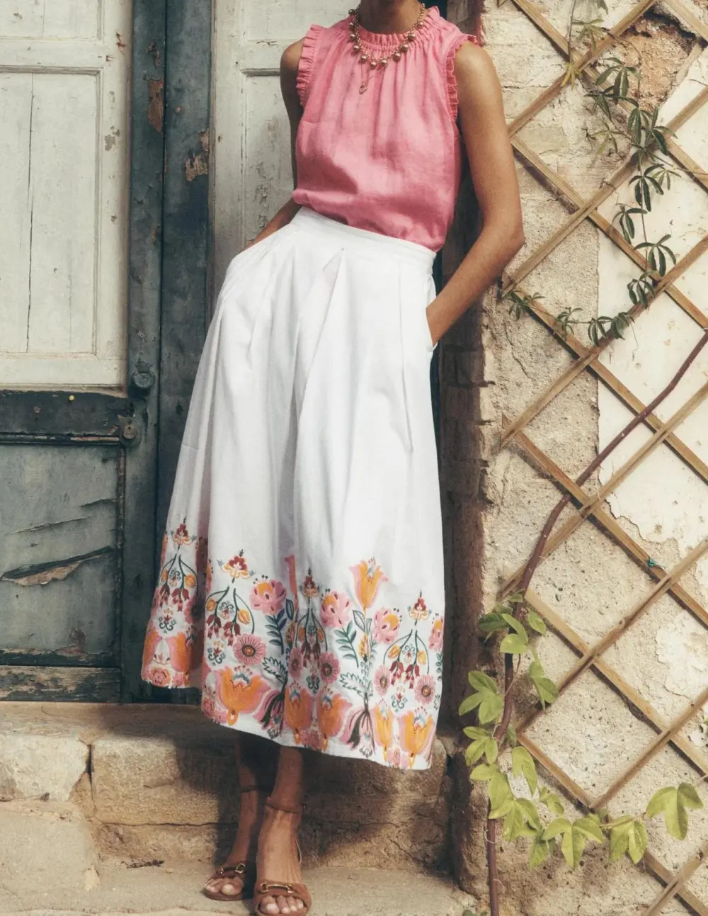 Verity Embroidered Linen Skirt