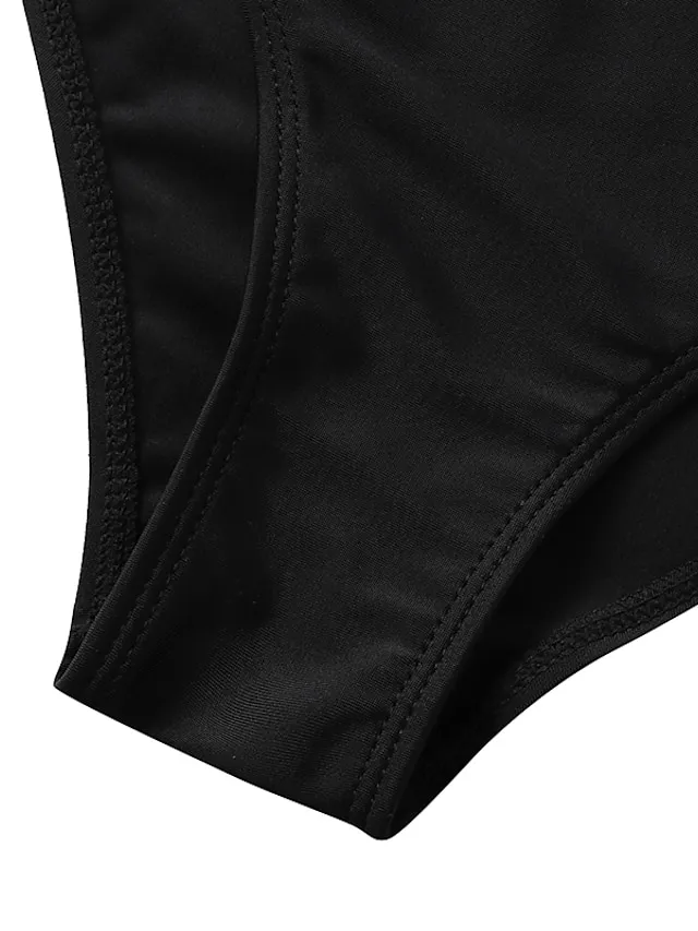 Women's Swimwear Tankini Swim Dress Bathing Suits 2 Piece Normal Swimsuit Halter Open Back Solid Color Black Halter Plunge Bathing Suits Sports Vacation Beach Wear