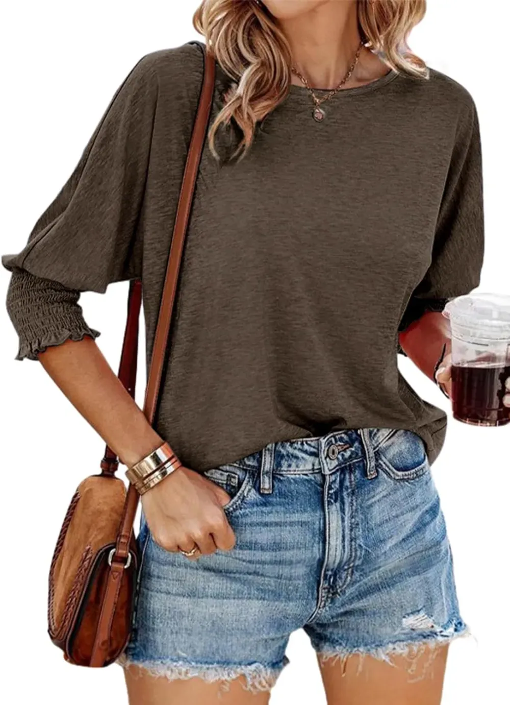 Dokotoo Women's 2024 Fashion Tops 3/4 Sleeve T-Shirts Cute Crewneck Basic Business Tees Blouses