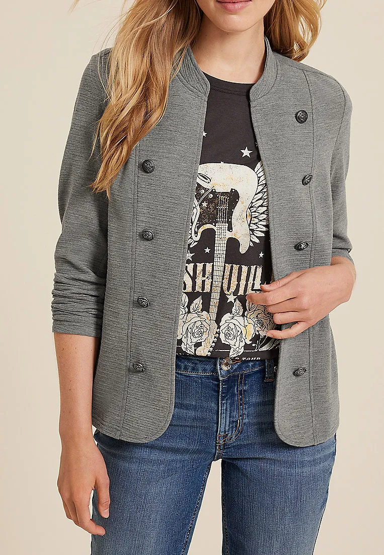 Button Front Military Blazer